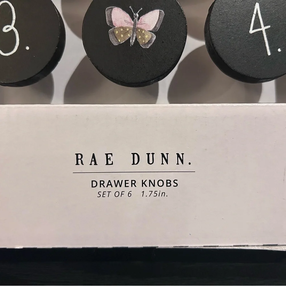 2 Box Sets of 6 Black And White Rae Dunn Round Wooden Drawer Knobs - Picture 6 of 8